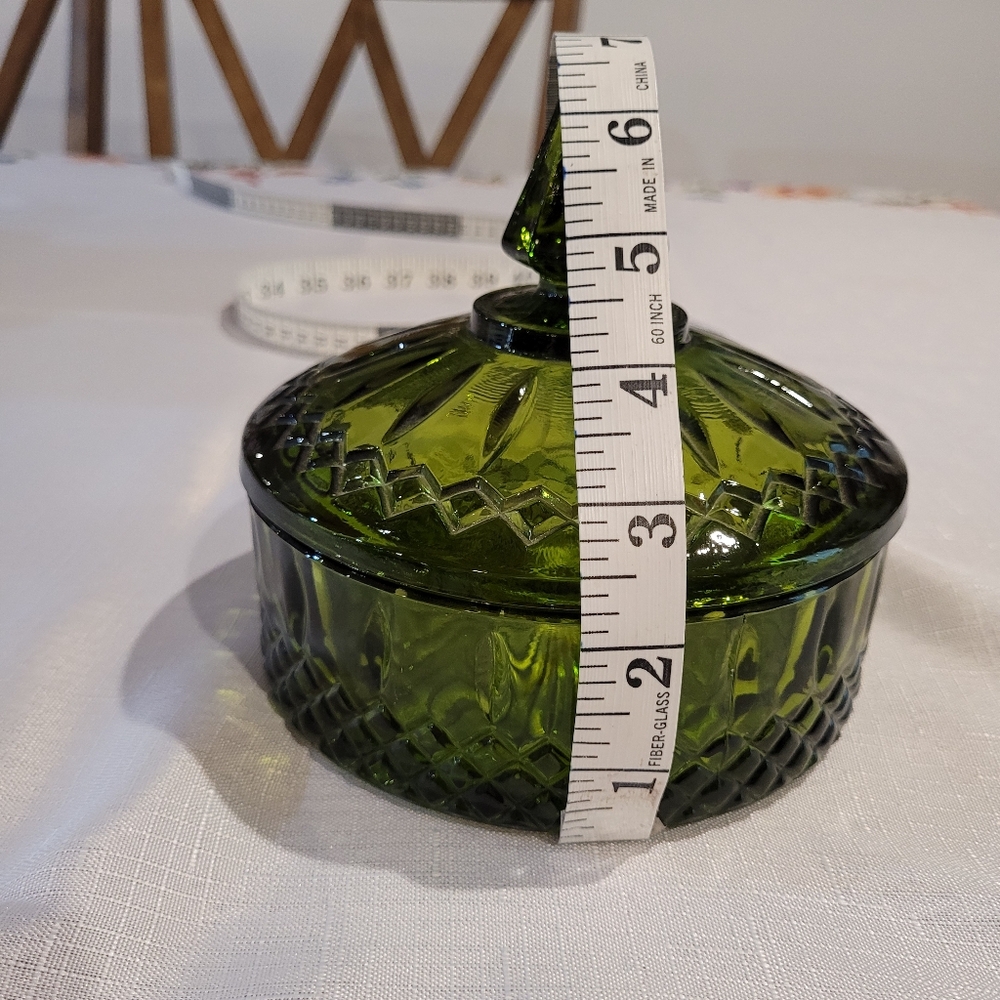 Vintage Indiana Glass Princess Pattern Lidded Candy Dish Green - Picture 7 of 9